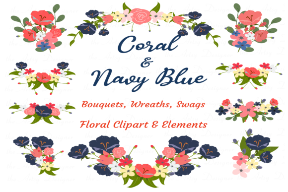 Navy Blue Coral Flowers Clipart Bundle: A Versatile Tool for Creative Projects