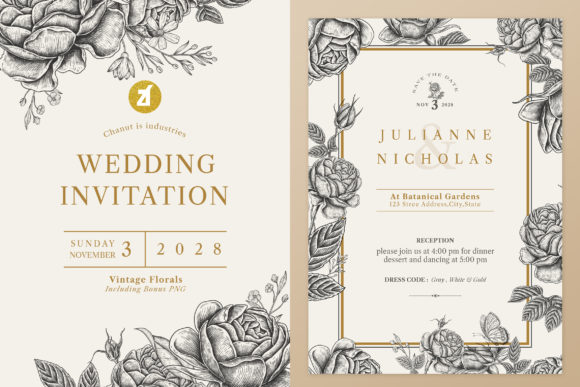 Rose Vintage Wedding Invitation Graphics